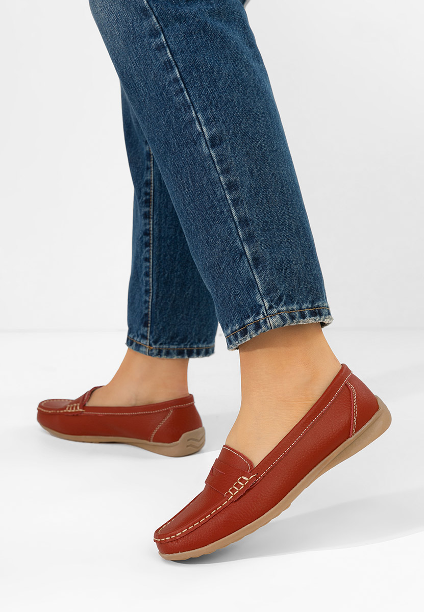 Дамски мокасини естествена кожа Cheria червен