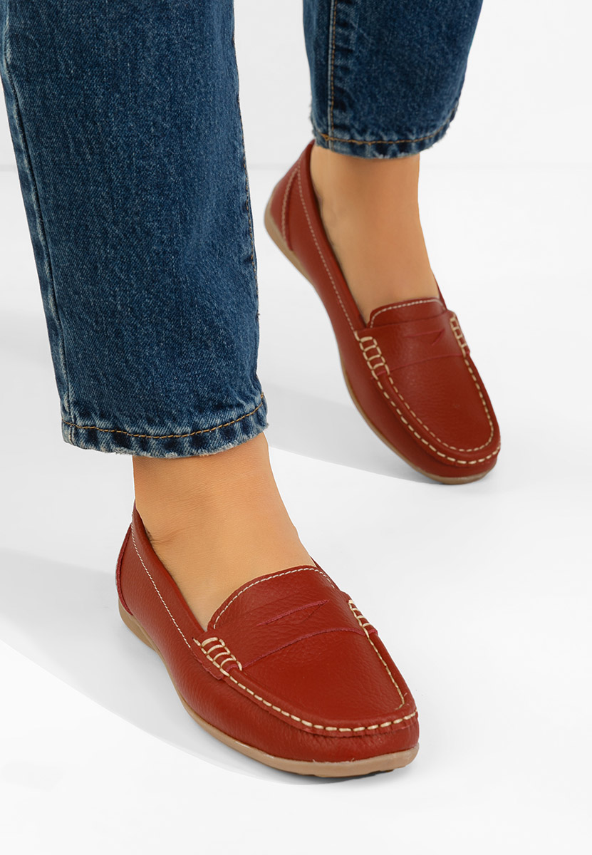 Дамски мокасини естествена кожа Cheria червен