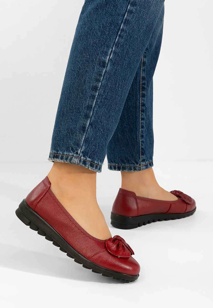 Балерини от естествена кожа Giuliena Винено червено