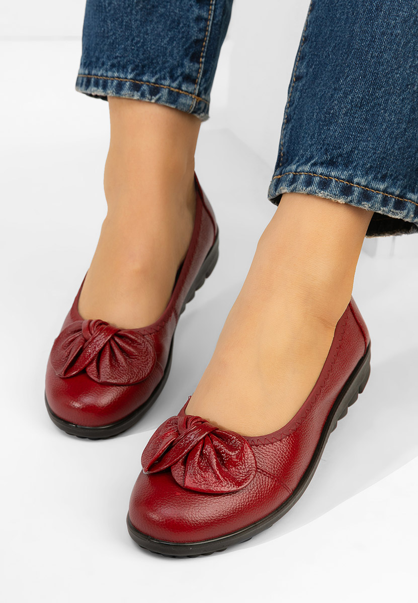 Балерини от естествена кожа Giuliena Винено червено
