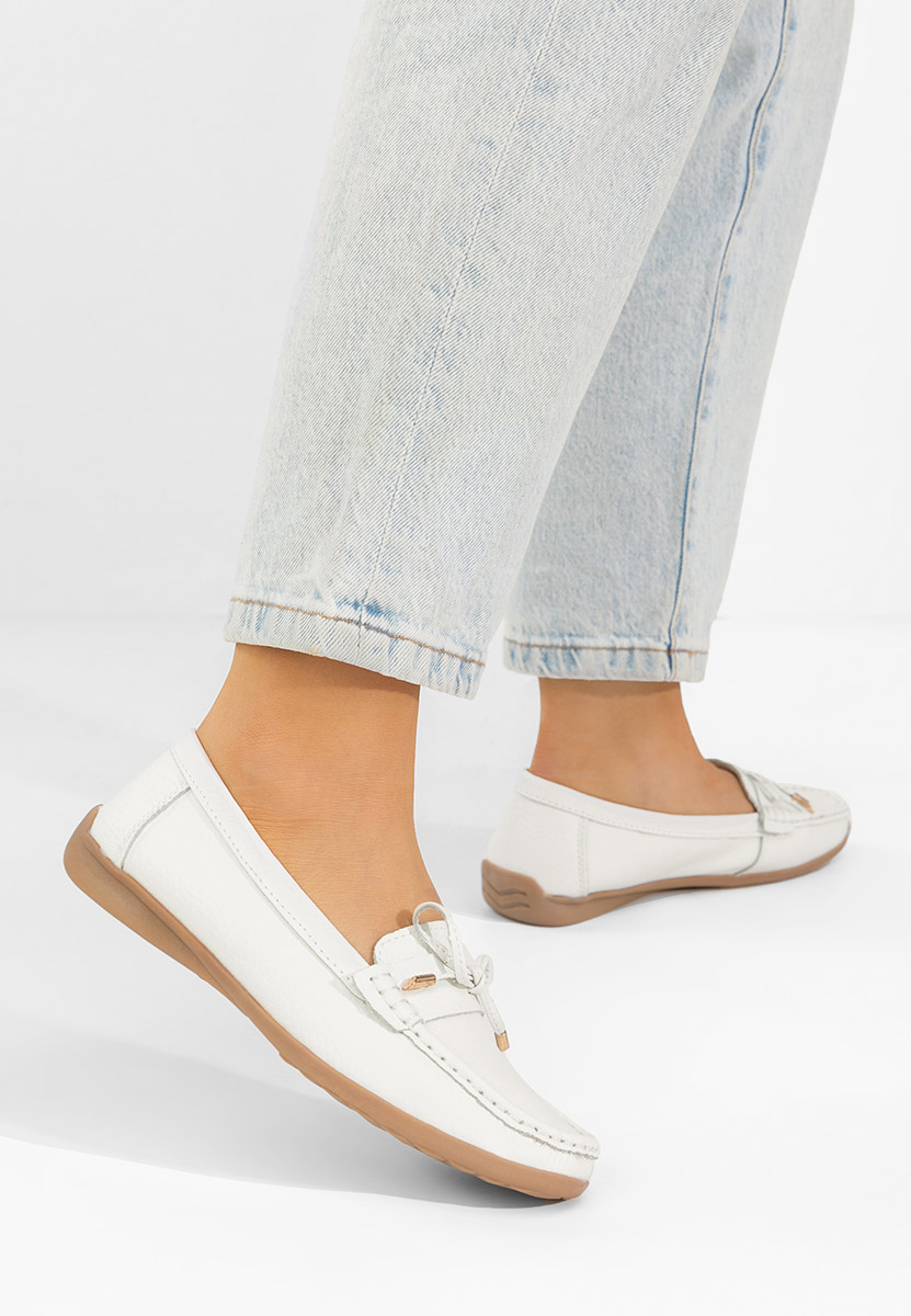 Дамски мокасини естествена кожа Nemesia бели