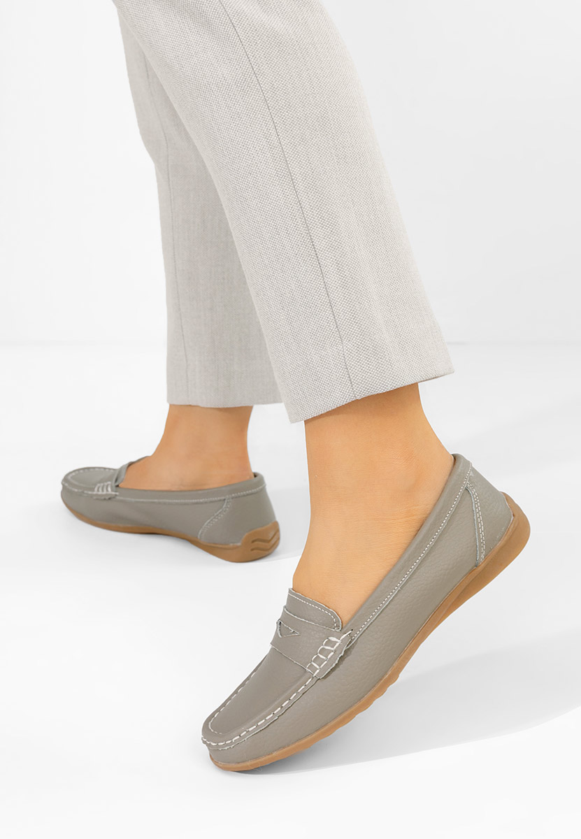Дамски мокасини естествена кожа Cheria сив