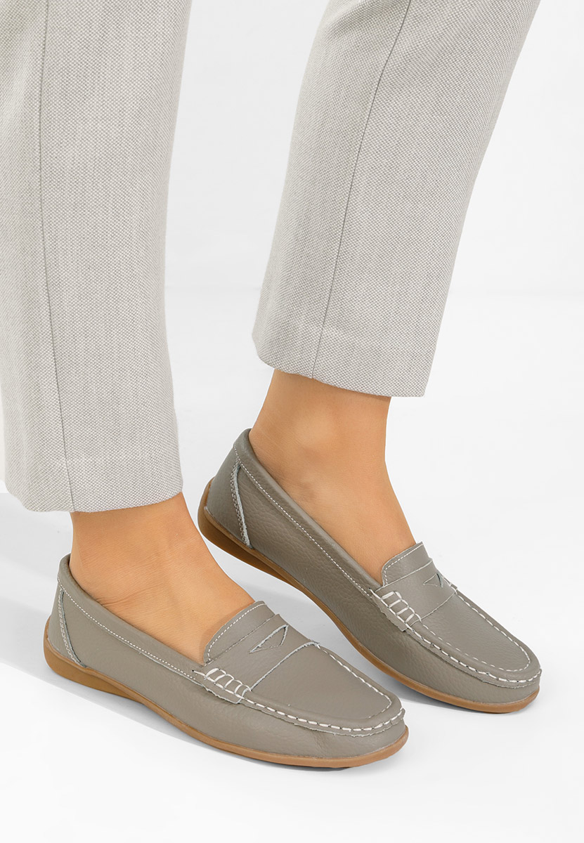 Дамски мокасини естествена кожа Cheria сив