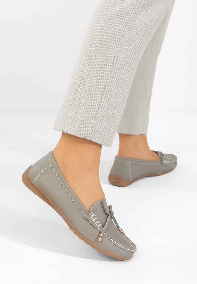 Дамски мокасини естествена кожа Nemesia сив