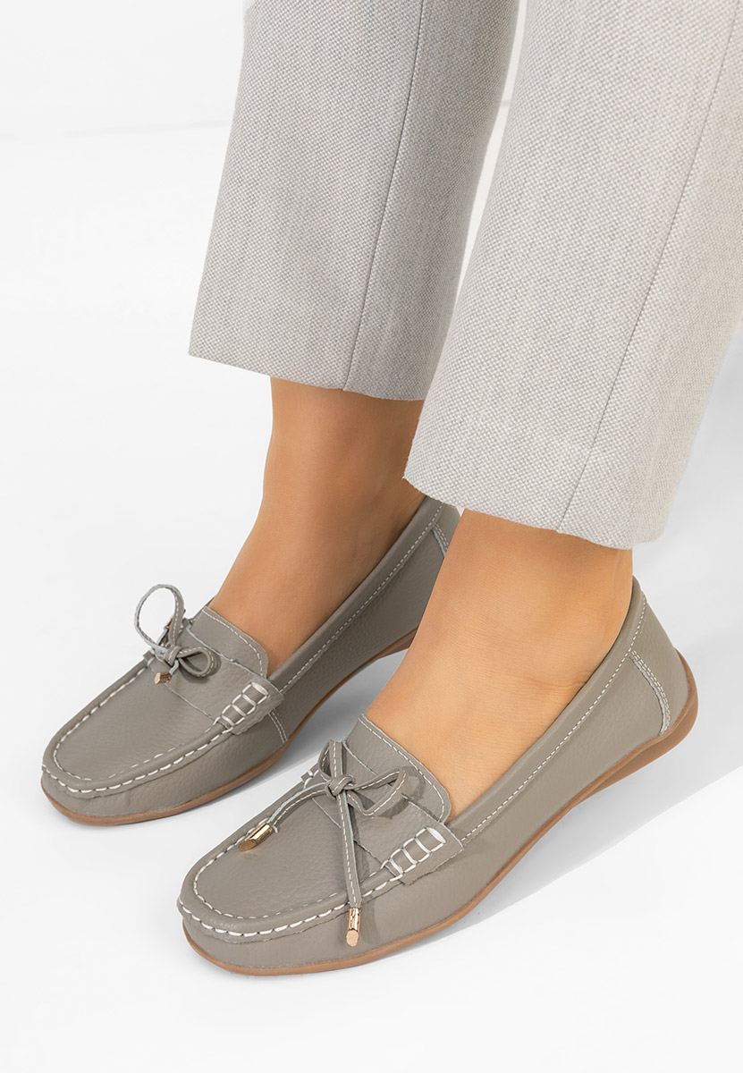 Дамски мокасини естествена кожа Nemesia сив