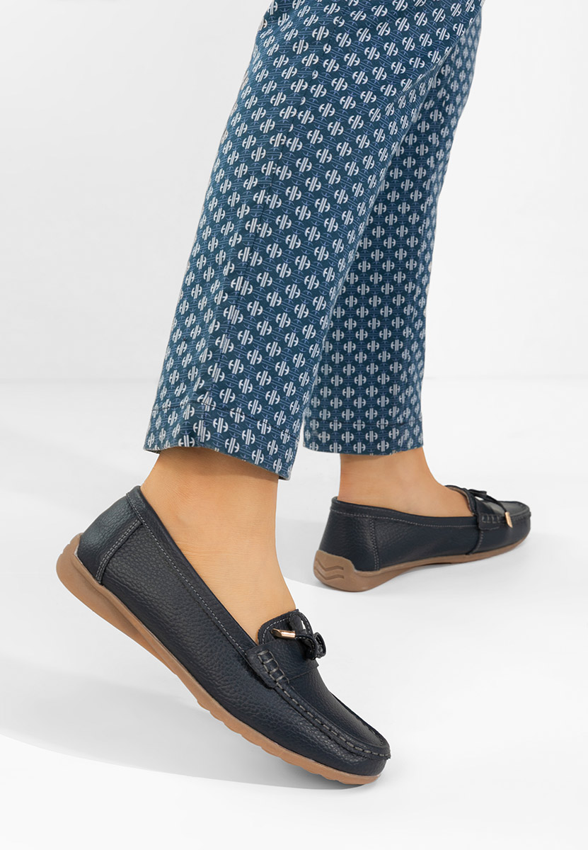 Дамски мокасини естествена кожа Nemesia военно син