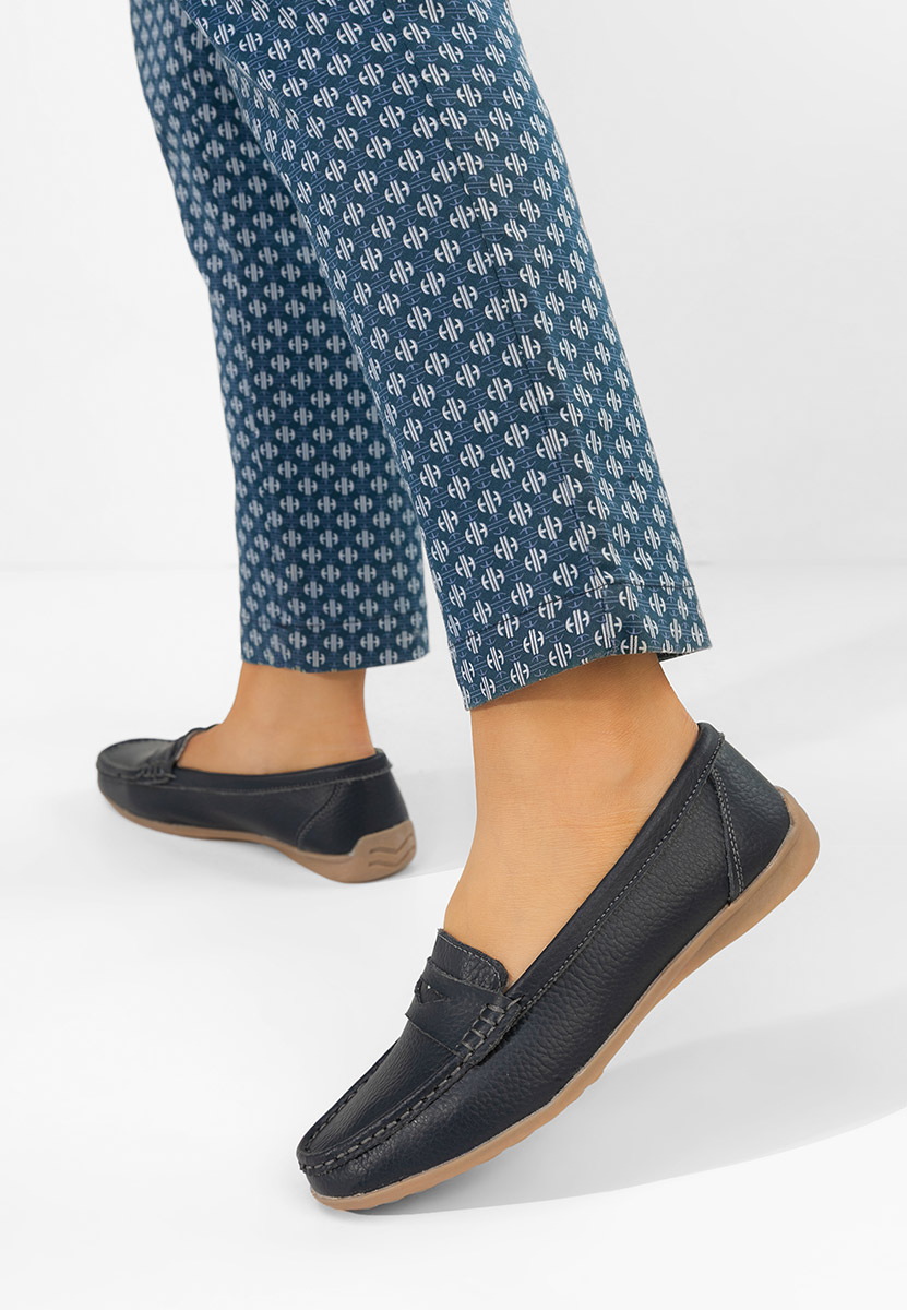 Дамски мокасини естествена кожа Cheria военно син