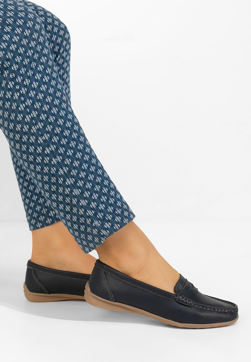 Дамски мокасини естествена кожа Cheria военно син