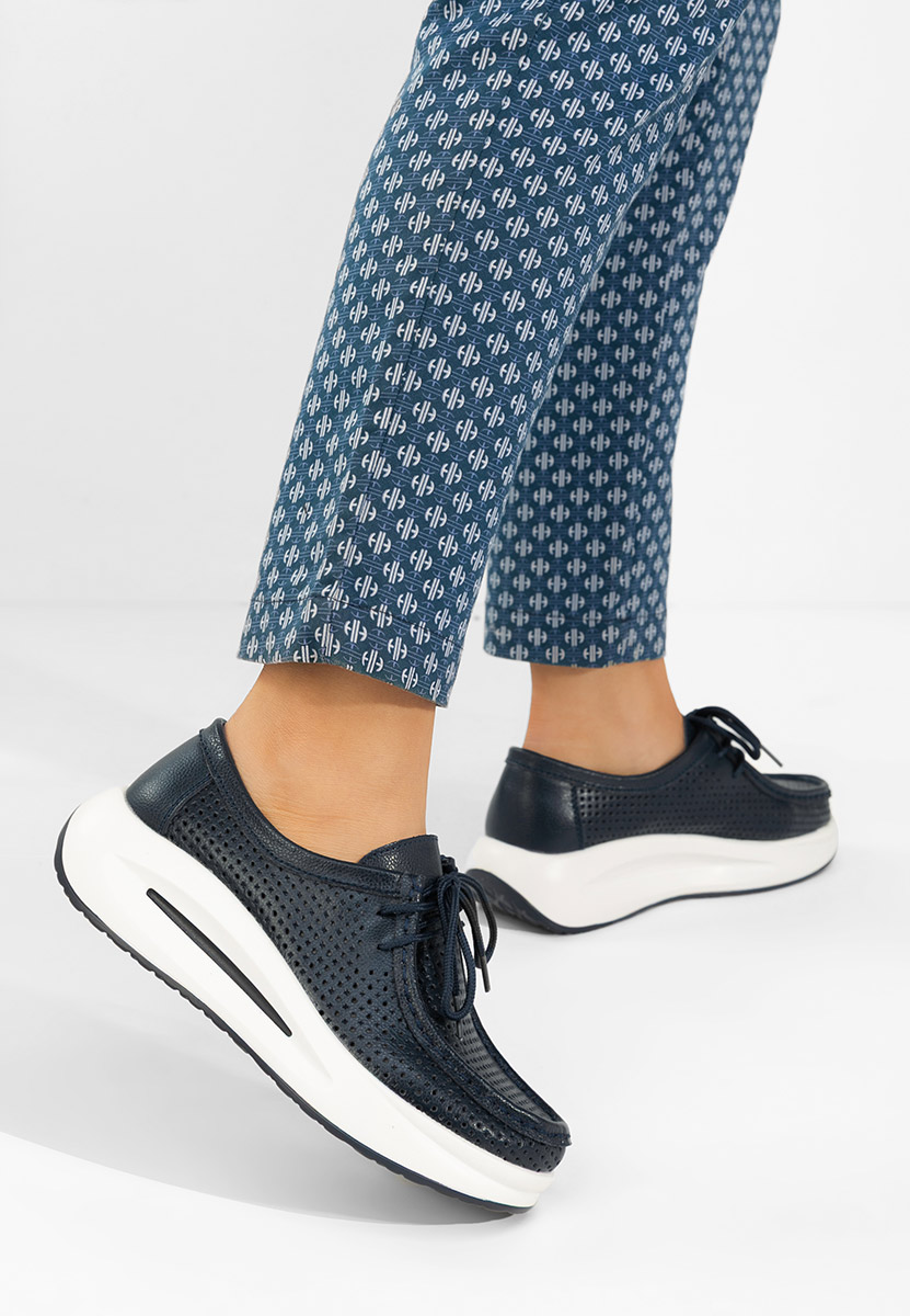 Дамски мокасини естествена кожа Eveliana военно син