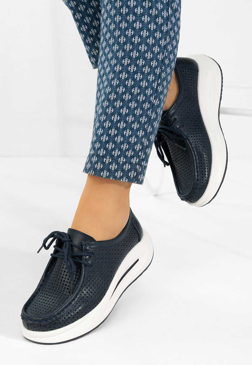 Дамски мокасини естествена кожа Eveliana военно син