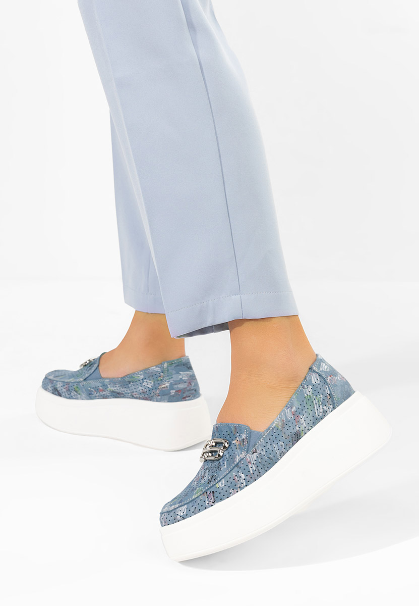 Дамски мокасини естествена кожа Brinleya син