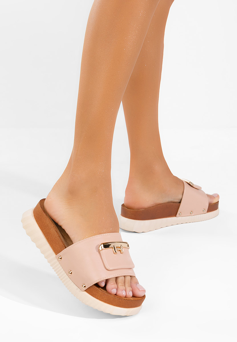 дамски чехли на платформа Kammy розов