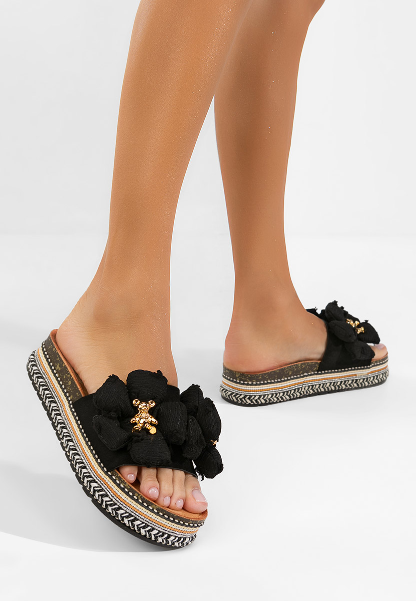 дамски чехли на платформа Amnia черни