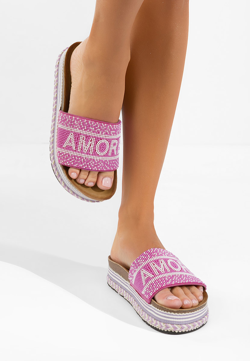 дамски чехли на платформа Alezia лилав