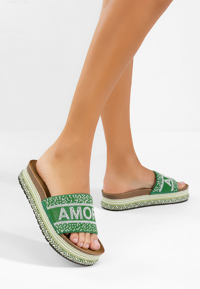 дамски чехли на платформа Alezia зелен