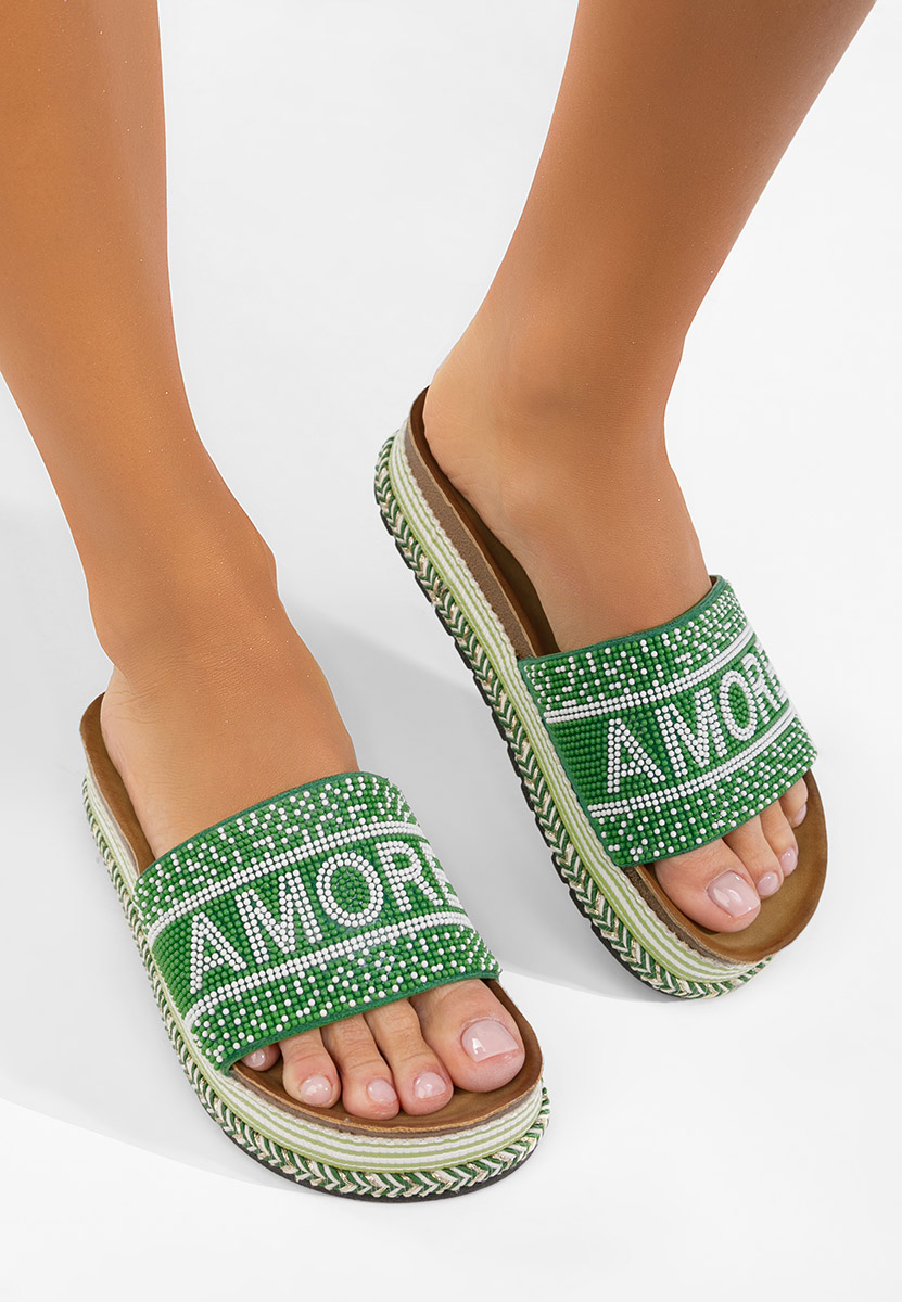 дамски чехли на платформа Alezia зелен