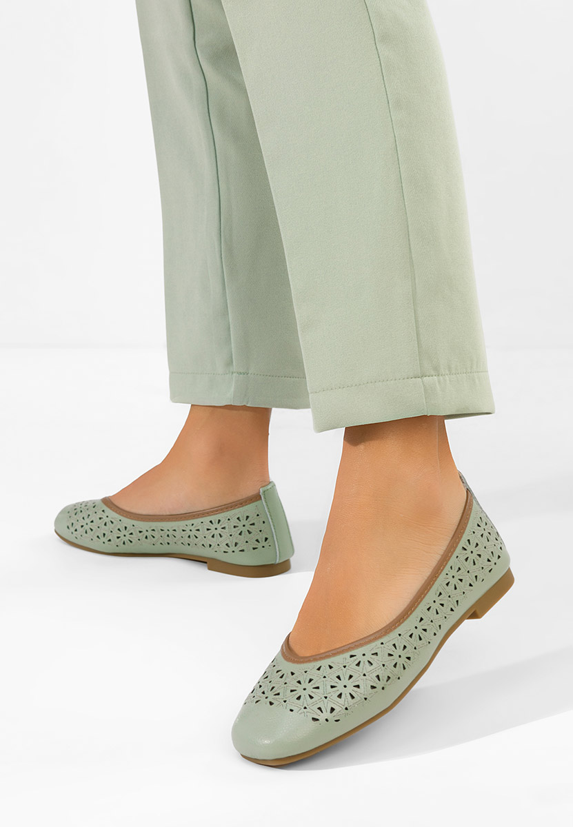 Балерини от естествена кожа Verioma зелен