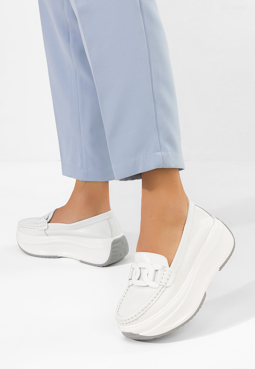 Дамски мокасини естествена кожа Mivea бели