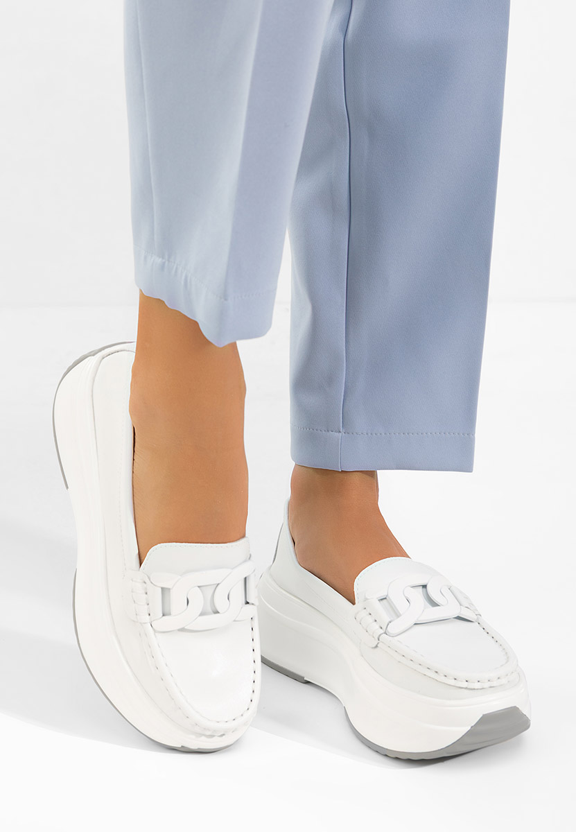 Дамски мокасини естествена кожа Mivea бели