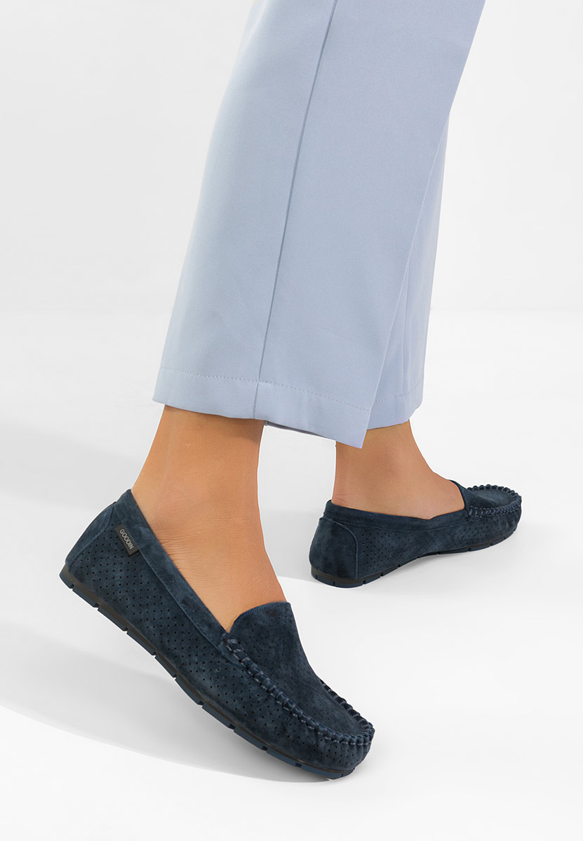 Дамски мокасини естествена кожа Sareia военно син