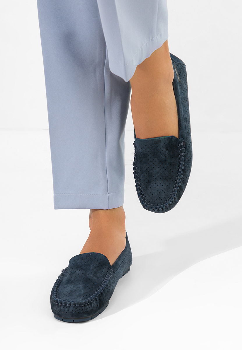 Дамски мокасини естествена кожа Sareia военно син