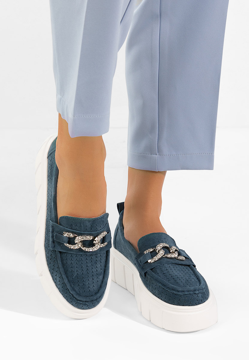 Дамски мокасини естествена кожа Tryna военно син