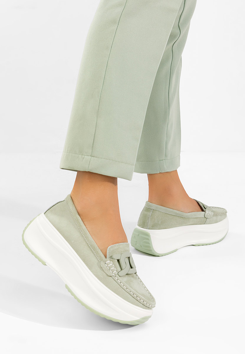 Дамски мокасини естествена кожа Mivea зелен