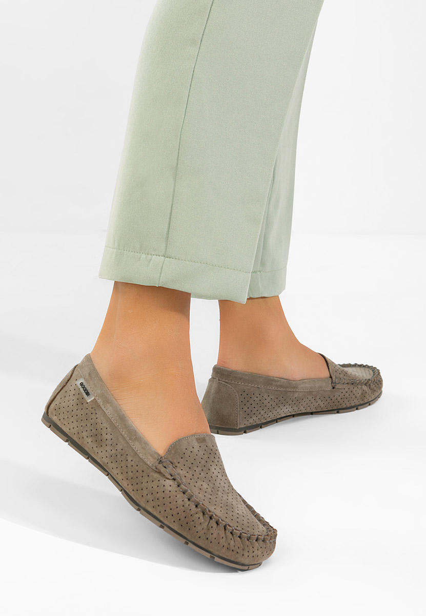 Дамски мокасини естествена кожа Sareia каки