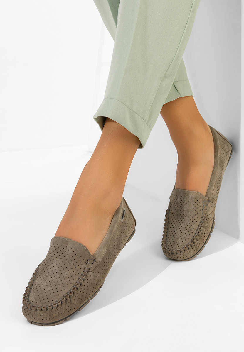 Дамски мокасини естествена кожа Sareia каки