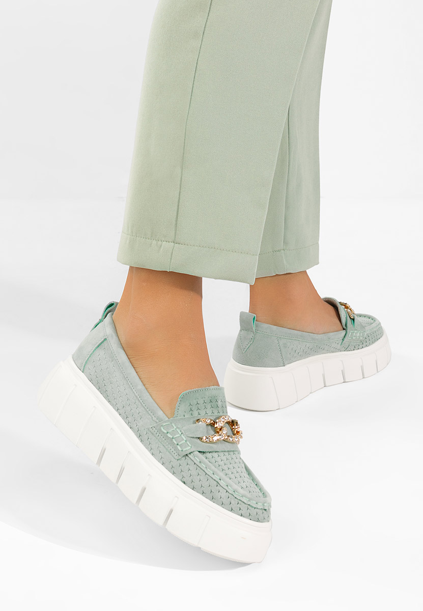 Дамски мокасини естествена кожа Tryna зелен