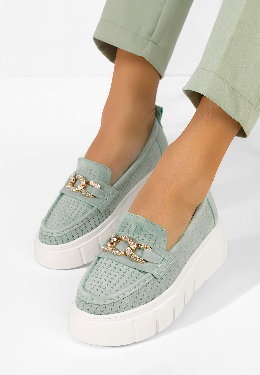 Дамски мокасини естествена кожа Tryna зелен