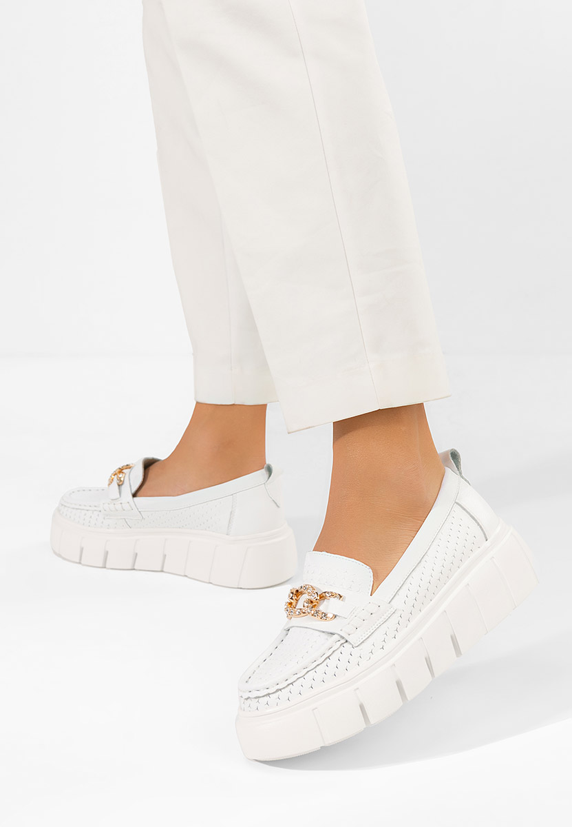 Дамски мокасини естествена кожа Tryna бели