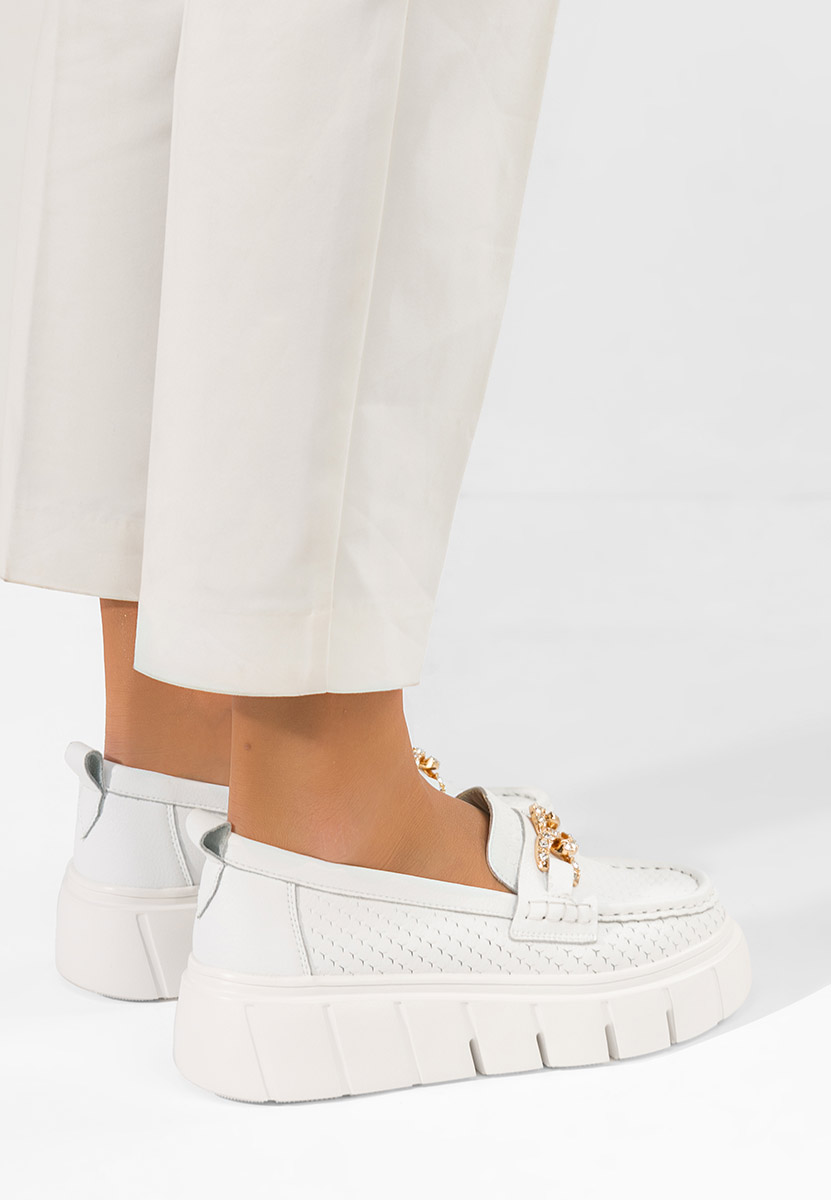 Дамски мокасини естествена кожа Tryna бели