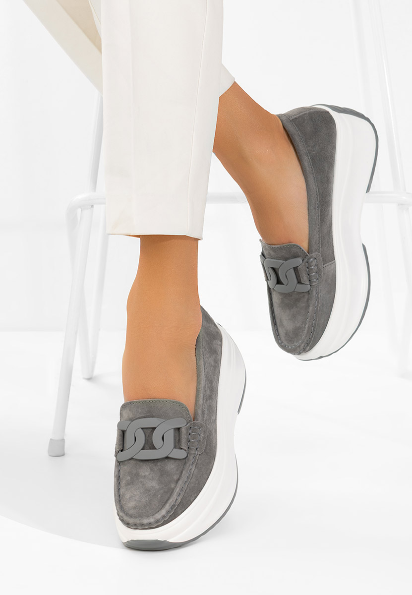 Дамски мокасини естествена кожа Mivea сив