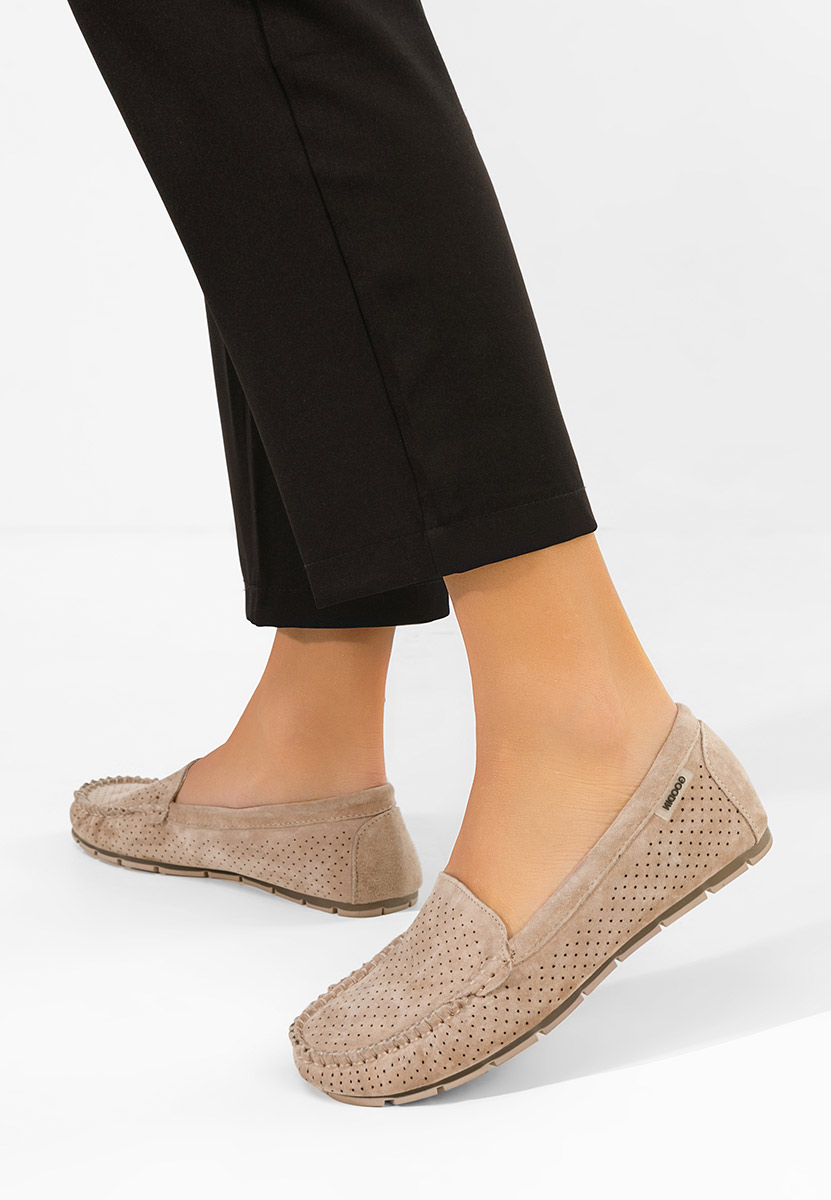 Дамски мокасини естествена кожа Sareia V2 бежов