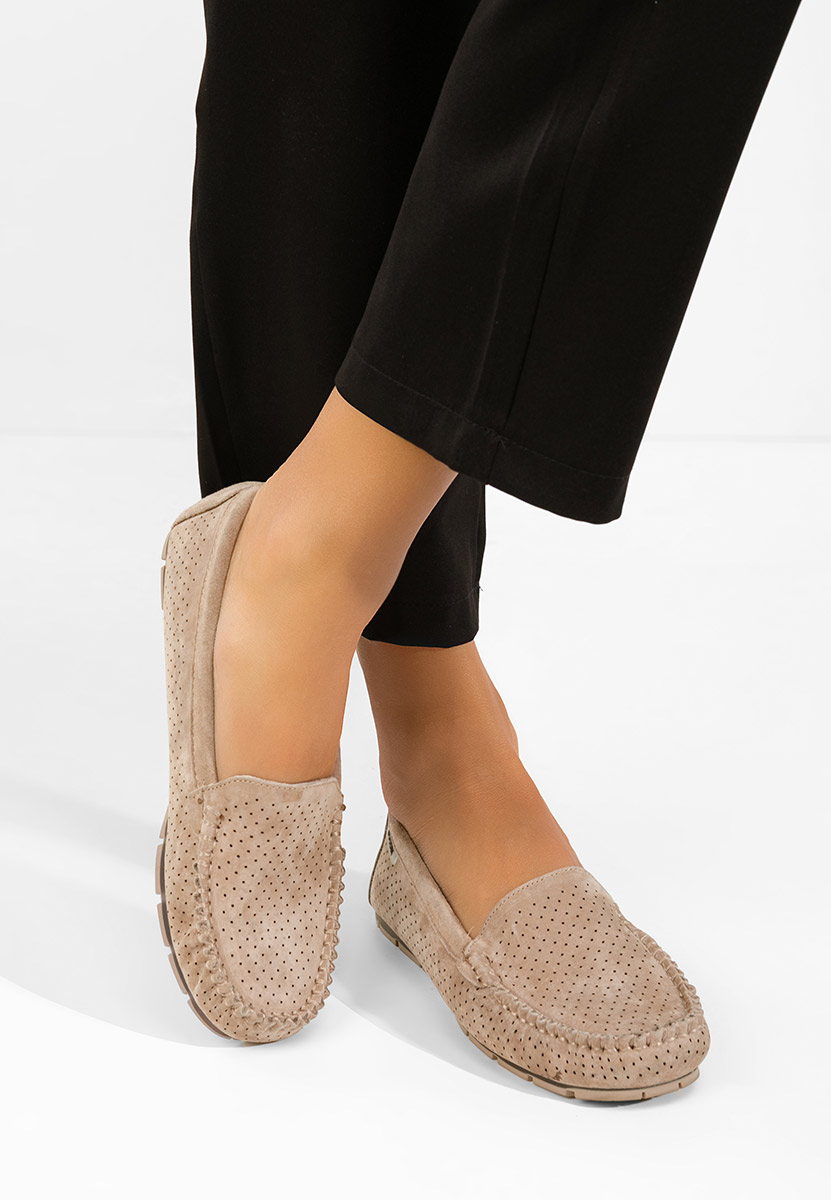 Дамски мокасини естествена кожа Sareia V2 бежов