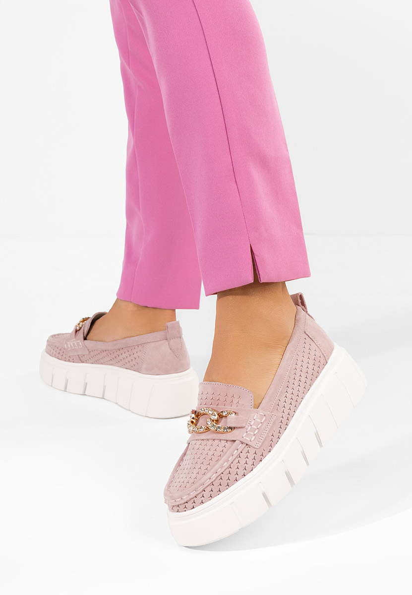 Дамски мокасини естествена кожа Tryna розов