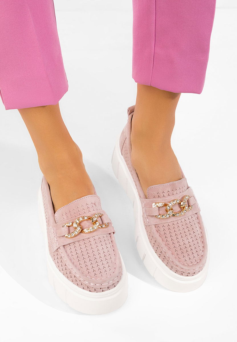 Дамски мокасини естествена кожа Tryna розов