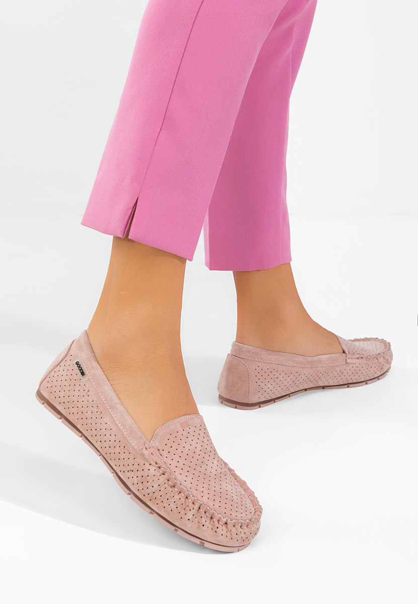 Дамски мокасини естествена кожа Sareia розов