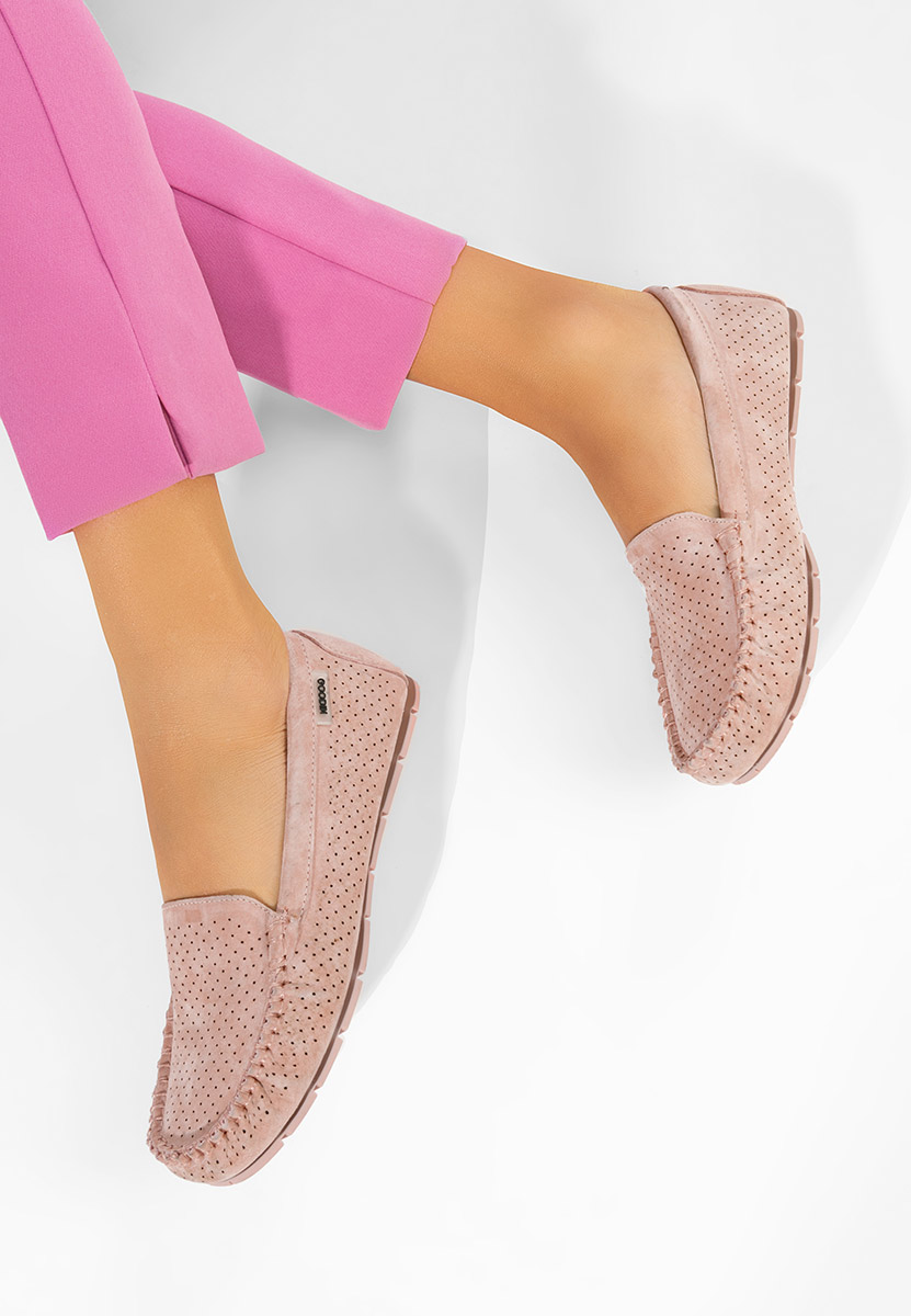 Дамски мокасини естествена кожа Sareia розов