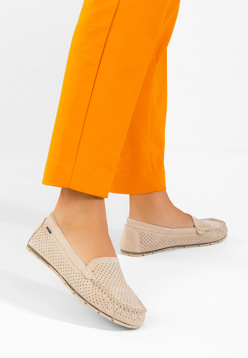 Дамски мокасини естествена кожа Sareia бежов