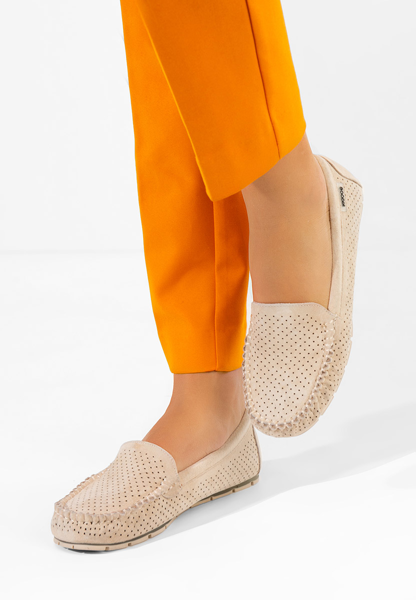 Дамски мокасини естествена кожа Sareia бежов