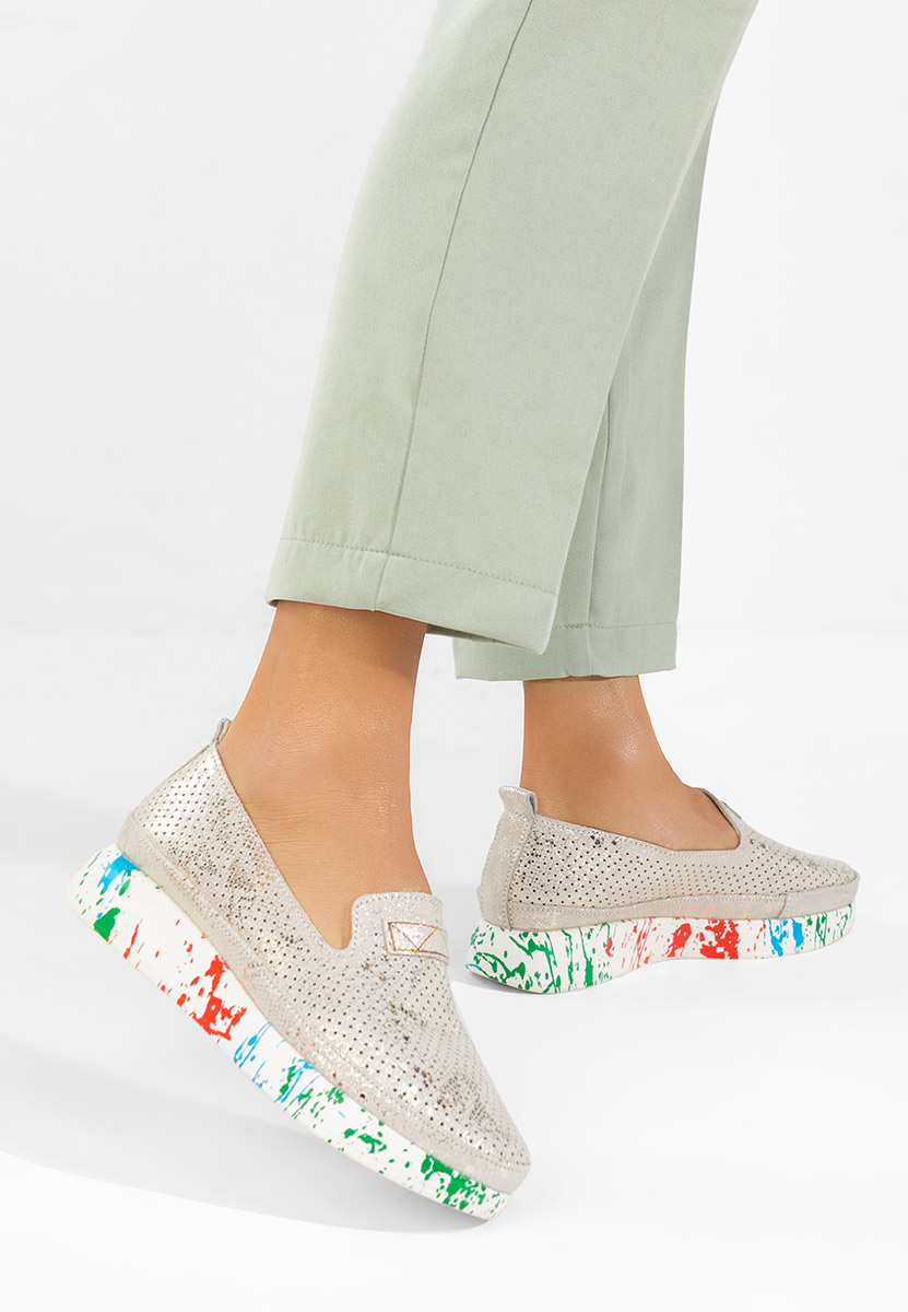 Дамски мокасини естествена кожа Raffelia сив