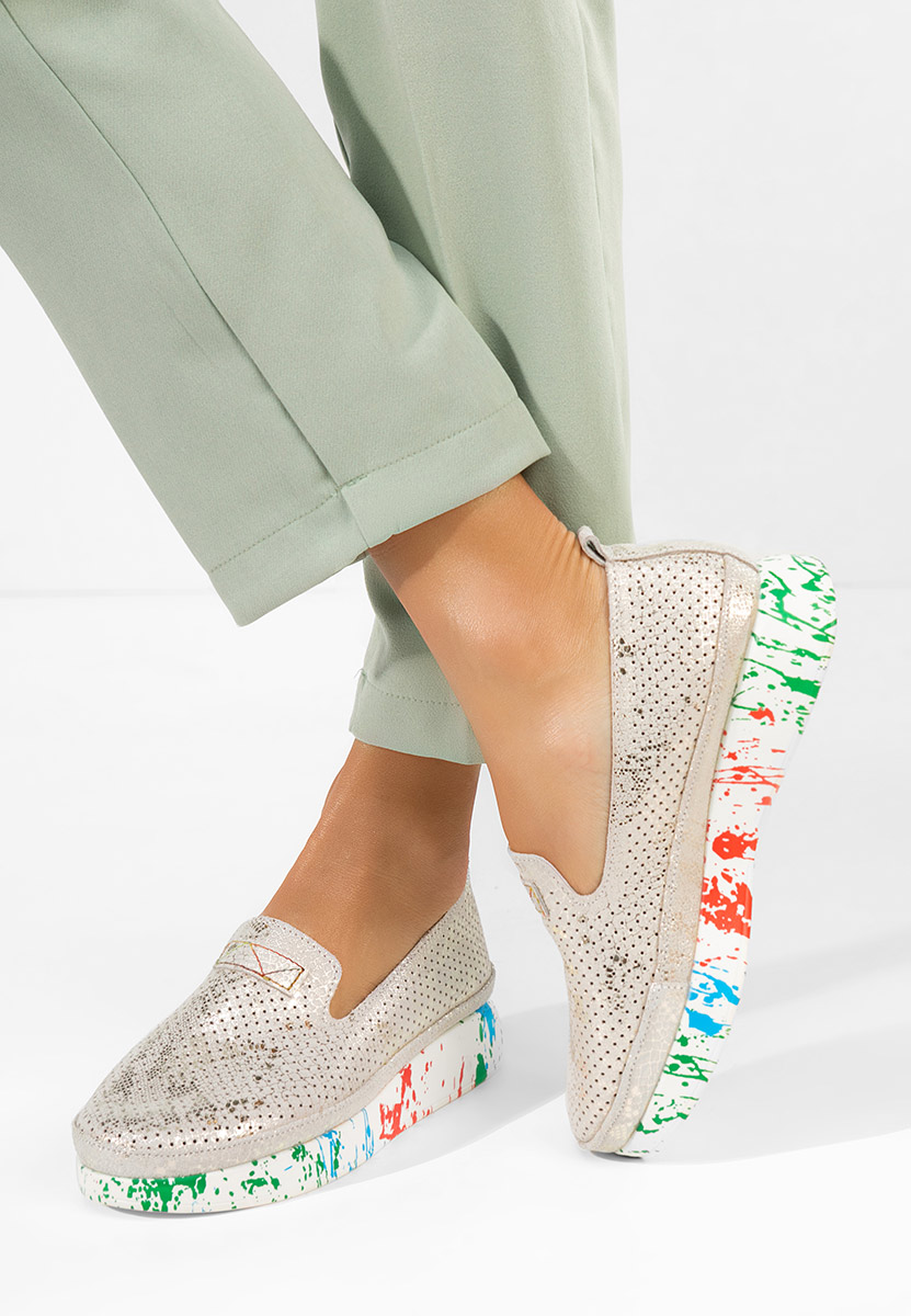 Дамски мокасини естествена кожа Raffelia сив