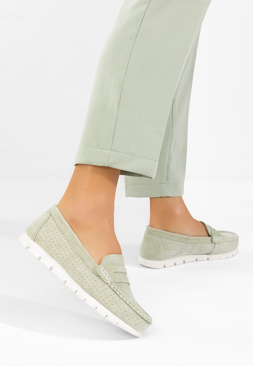 Дамски мокасини естествена кожа Valerimia зелен