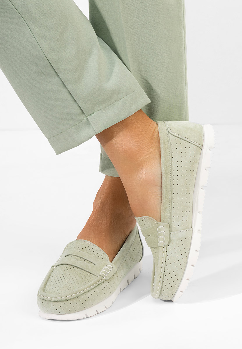 Дамски мокасини естествена кожа Valerimia зелен