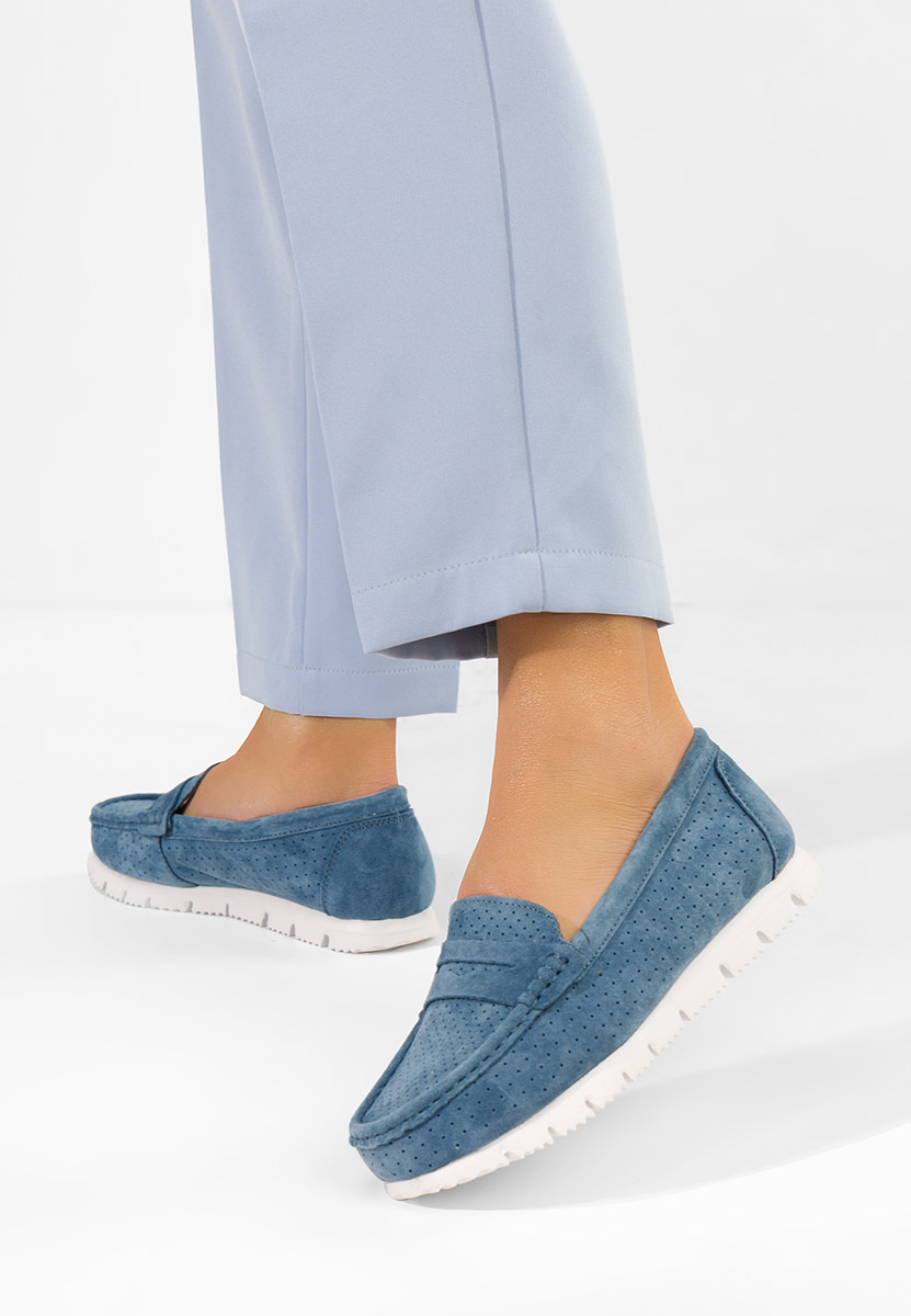 Дамски мокасини естествена кожа Valerimia военно син