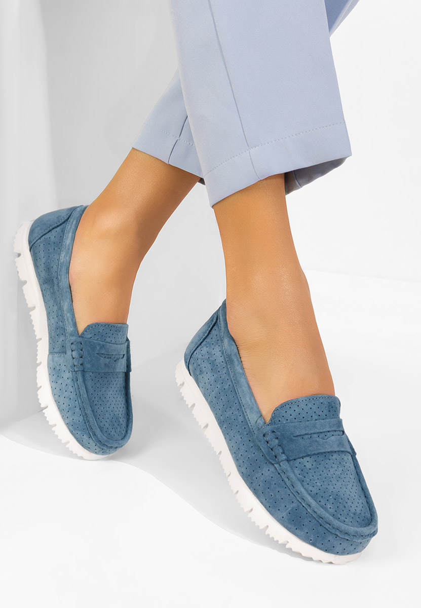 Дамски мокасини естествена кожа Valerimia военно син