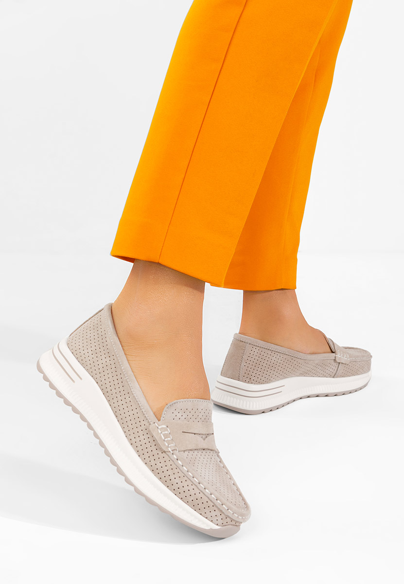 Дамски мокасини естествена кожа Seliona бежов