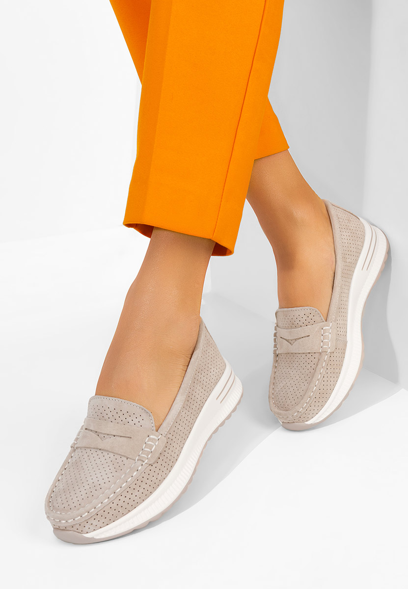 Дамски мокасини естествена кожа Seliona бежов